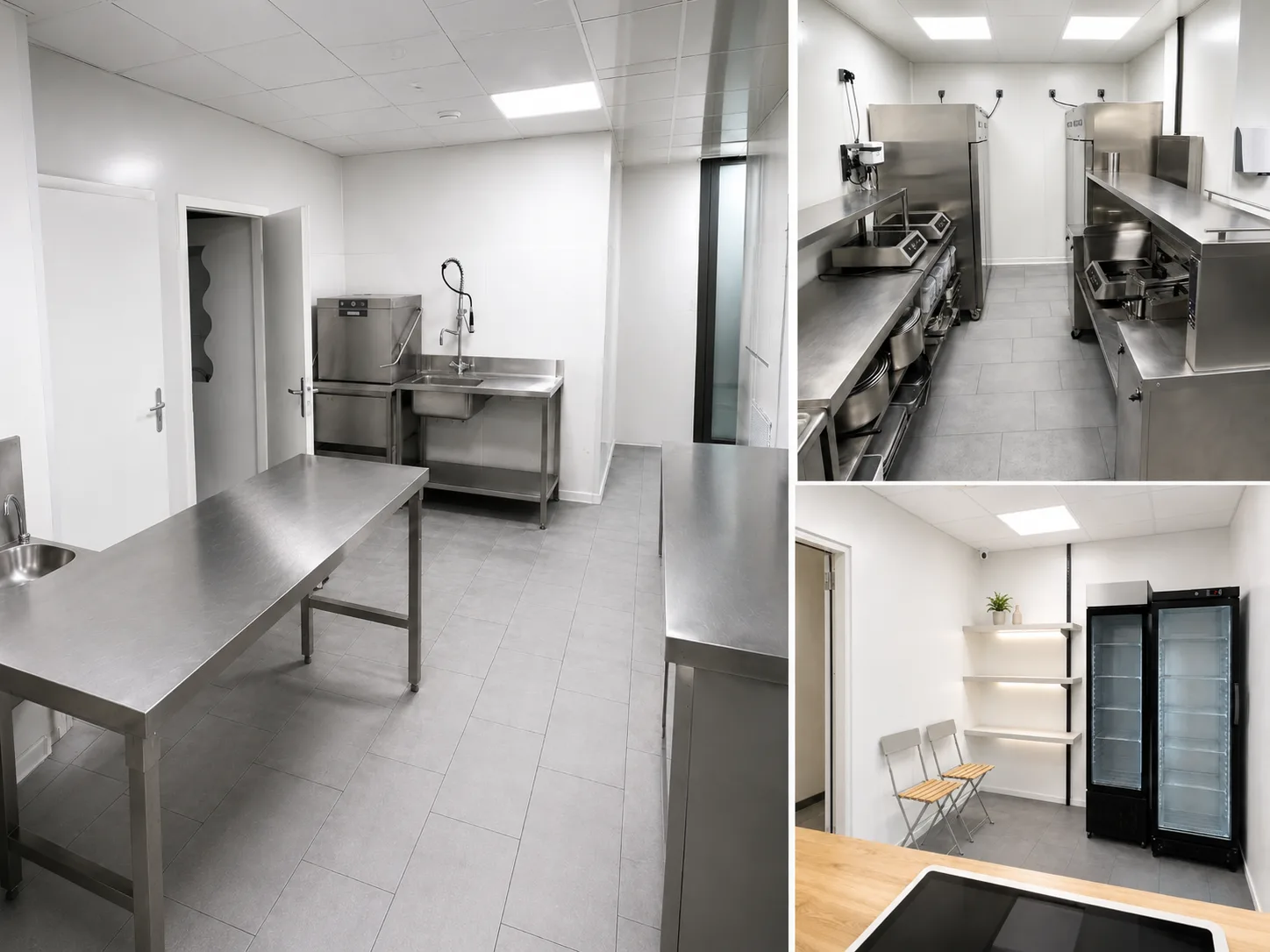 The kitchen and its stainless steel worktops
